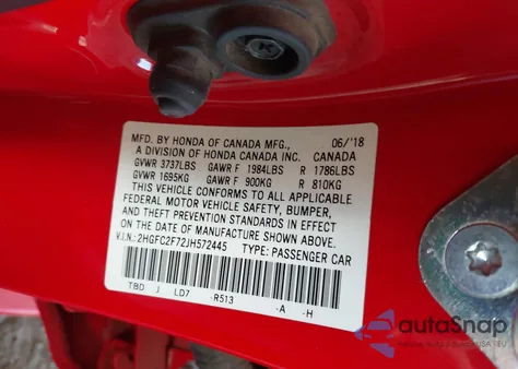 2018 Honda Civic Ex из США, поврежденный, VIN 2HGFC2F72JH572445